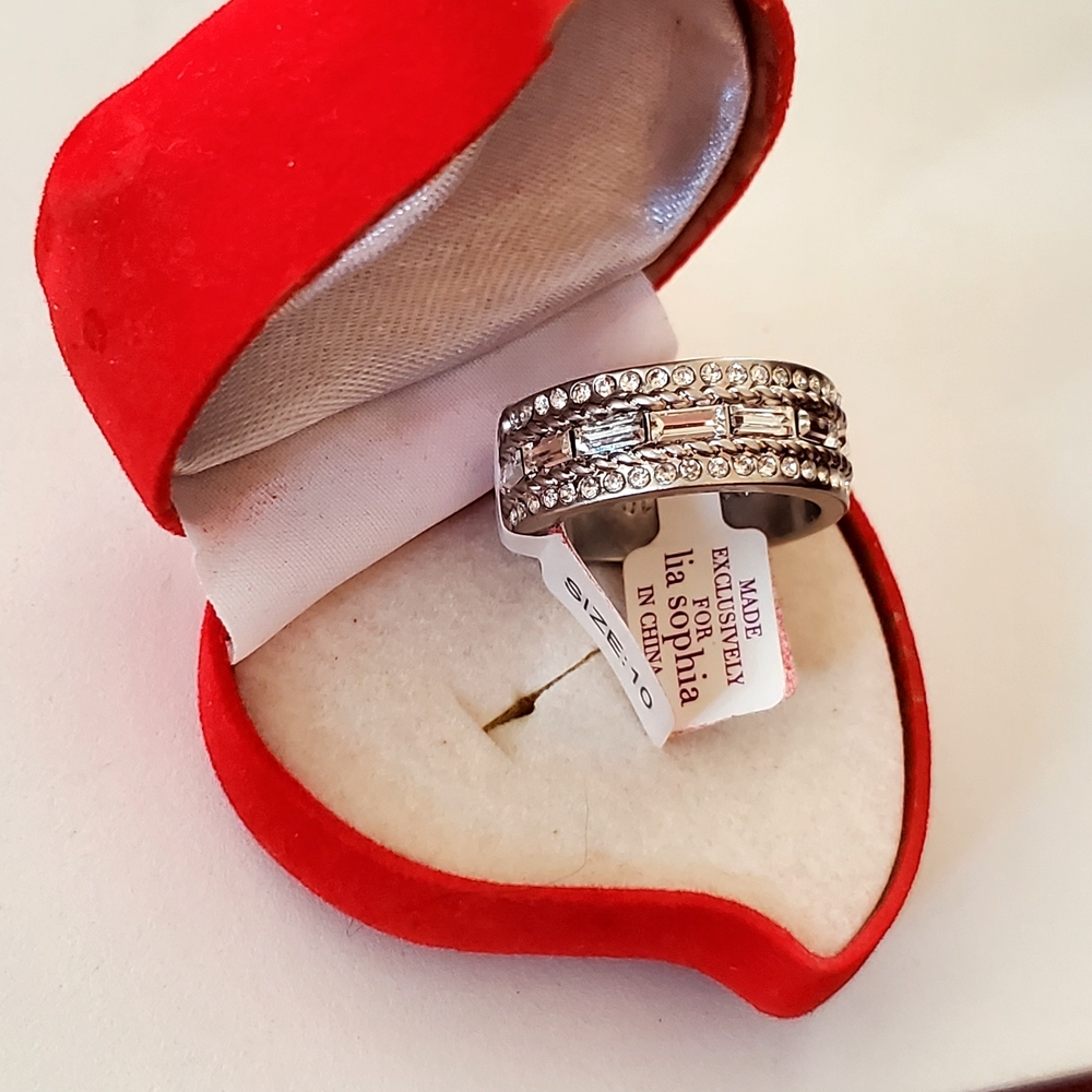 Lia Sophia Silver Crystal Ring Sz 10 New In Box Retired Cocktail - Wedding Style